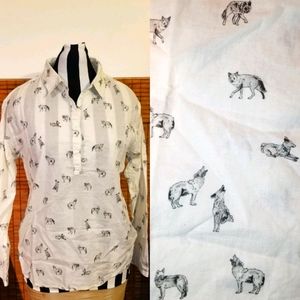 The North Face Gray Wolf Print Cotton Button